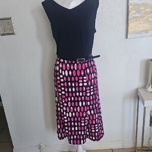 Maya Brooks Pink and Blue A-Line  Midi Dress